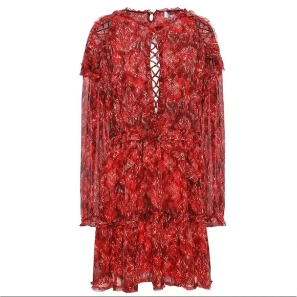 IRO Darling red printed  ruffle mini dress - Picture 3 of 12